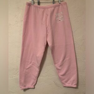 VTG Y2K VS PINK CROP SWEATPANTS SZ M SPELL OUT DRAWSTRING DOG MY FAVORITE COZY